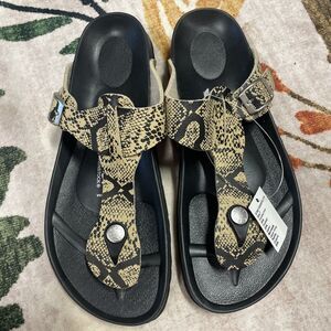 Betula Birkenstock Leopard Gizeh Ivory Black Snake Sandals Women Vegan 7 US